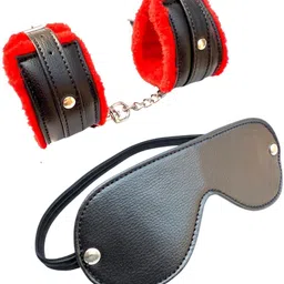 nightlife Adjustable Handcuff & Blind Fold Role Play for Couples ( Red & Black ) image 1