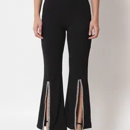 kotty Women Flared Black Viscose Rayon Trousers-picture-15