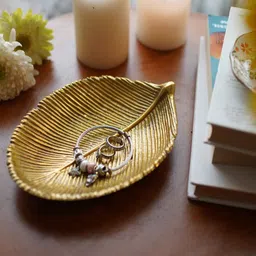 behoma Leaf Shape (Small) Gold Aluminium Pooja Thali image 4