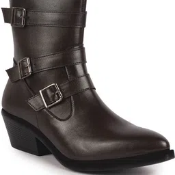 fausto High Ankle Flared Heel Buckle Strap Zipper Closure Boots for Winter|Dress Boot Boots For Women image 3