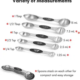 touaretails Stainless Steel Dual Sided Magnetic Stackable Measuring Spoons Set for Dry and Liquid Ingredients for Cooking & Baking (Set of 5) Stainless Steel Measuring Spoon Set image 3