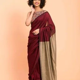 bongap Solid/Plain Handloom Cotton Blend Saree-picture-13