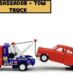 woozee TUF TOW CRANE TRUCK+AMBASSADOR CAR MINIATURE TOY||PULL BACK ACTION|| ABS PLASTIC image 3