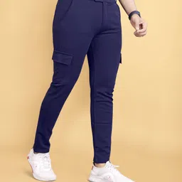 combraided Men Comfort Fit Blue Lycra Blend Trousers image 5