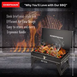 chefman Charcoal Briefcase BBQ for Outdoor, Foldable Legs, 4 Skewer, Perfect for Camping Electric Tandoor image 3