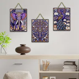 artvibes Elephant Peacock Aesthetic Modern Art Decor Wooden Wall Hanging (WH_9643N) image 2