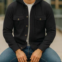 eyebogler Men Oversized Fit Solid Hood Collar Casual Shirt image 3