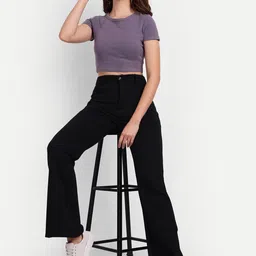 broadstar Women Flared Black Lycra Blend Trousers image 5