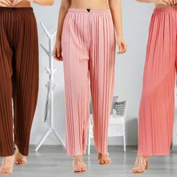 irha Pack of 3 Women Regular Fit Multicolor Viscose Rayon Trousers-picture-37