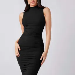 kateclo Women Bodycon Black Below Knee Dress-picture-34