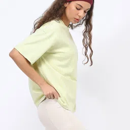 nobero Women Graphic Print Crew Neck Pure Cotton Light Green T-Shirt image 2