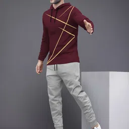 blive Men Night Suit Set Maroon, Grey Solid image 3