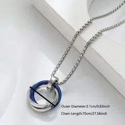 rootwave Stainless Steel Blue & Silver Interlocking Ring Pendant Necklace – Unisex Silver Stainless Steel, Steel, Sterling Silver Locket image 4