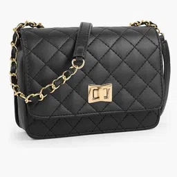 chrada Black Women Sling Bag Quilted Chain Shoulder Bag-picture-10