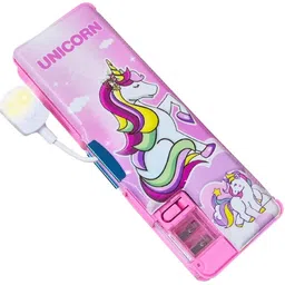 alphine Magnetic Pencil Box with LED Lamp Light & 2 Side Compartment for Girls & Boys Unicorn Art Plastic Pencil Box-picture-12