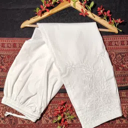 simna chikan Cotton Blend Embroidered Women ["White"] Salwar image 1
