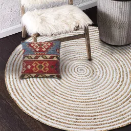 the home talk Brown Geometric Jute 4 ft x 4 ft Hand Tufted Round Carpet image 1