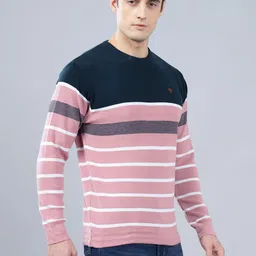 cantabil Men Striped Round Neck Pink Sweater image 3