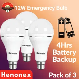 henonex Long Life 12W Rechargeable Emergency Bulbs – Pack of 3 2 hrs Bulb Emergency Light image 1