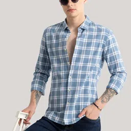 otus Men Slim Fit Checkered Spread Collar Casual Shirt-picture-12