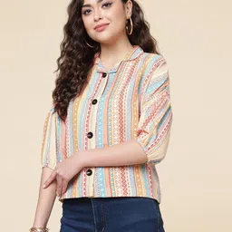 lozbee Women Relaxed Fit Fit Geometric Print Lapel Collar Party Shirt image 3