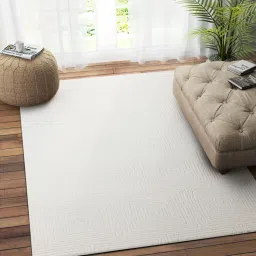 imperial knots Ivory Wool Geometric 8 x 5 Feet Hand Tufted Carpet image 1