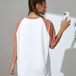 juneberry Oversized Women Printed Round Neck Pure Cotton White T-Shirt image 4