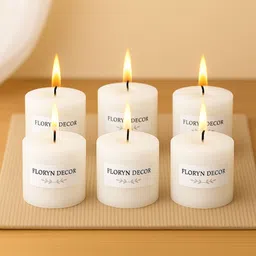 floryn decor White Pillar Candles Set of 6 | Dripless | Smokeless | Odourless | White Candles for Decoration | Burning Time- 30 Hours, Size- 2 by 2 inches | Unscented Candle-picture-22