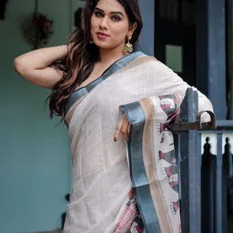 almaari fashion Floral Print Kanjivaram Cotton Linen Saree image 2