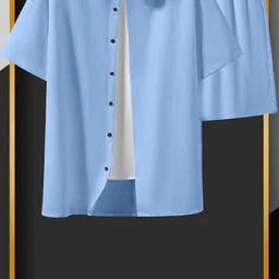 7starenterprise7 Men Top & Shorts Set Light Blue Solid-picture-13