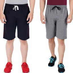 feel track Pack of 2 Solid Men Dark Blue, Grey Regular Shorts-picture-13