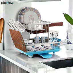 plantex Dish Drainer Kitchen Rack Dish Rack Drainer/Dish Drainer Rack with Removable Drain Board (20x14x15 In) Steel, Plastic-picture-17