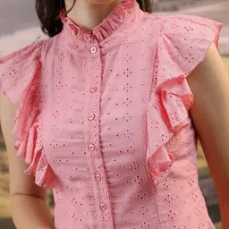 tokyo talkies Casual Sleeveless Laser Cut Women Pink Top image 5