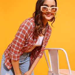 metronaut Women Regular Fit Checkered Curved Collar Casual Shirt image 5