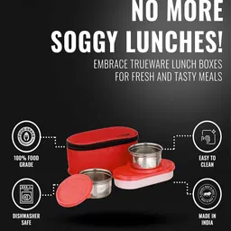 trueware Red Tasty Double Decker 1100ml Stainless Steel (Set Of 3) Lunch Box image 4