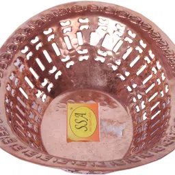 shivshakti arts Set Of 6 Handamade Pure Cu Basket Tokri Oval Shape Copper Fruit & Vegetable Basket image 2