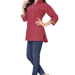 Casual Regular Sleeves Printed, Ethnic Motifs, Floral Print Women Maroon Top-image-14