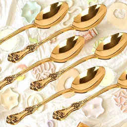 denique Brass Nakshi Design Dinner Spoons Set,Table Tea,Coffee Spoon Brass Table Spoon, Tea Spoon Set image 4