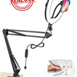 BROLAVIYA (Renewed) Overhead Mobile Stand with 10 Inch Ring Light With Mobile Bracket Mobile Holder-picture-19