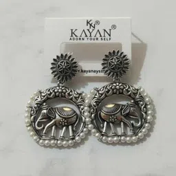 harmi collection Handcrafted Ethnic Oxidised German Silver Drop Earrings with Pearl Beading Sterling Silver, Alloy Drops & Danglers, Jhumki Earring image 5