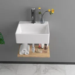 joyo cera Ceramic Wash Basin /Bathroom Basin/Glossy Small Sink Wall-Hung Hand Wash Basin Wash Basin/Wall Mount Basin for Bathroom (L 14 X W 12 X H 4 Inch ) Wall Hung Basin image 3