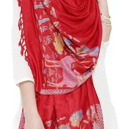 weavers villa Woven Wool Blend Women Red Scarf, Stole, Fancy Scarf-picture-22
