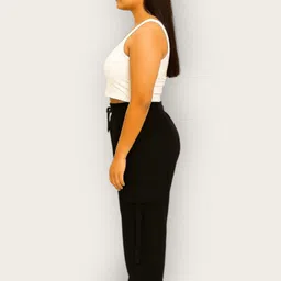 Women Comfort Fit Black Pure Cotton Trousers-image-82