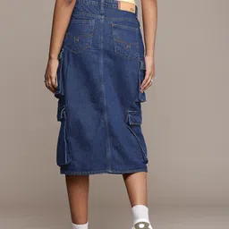 roadster Women Solid Straight Blue Skirt image 3