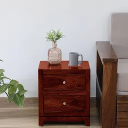 woodsworth from pepperfry Malmo Sheesham Wood Bedside Table In Scratch Resistant Honey Oak Finish With Drawers image 1