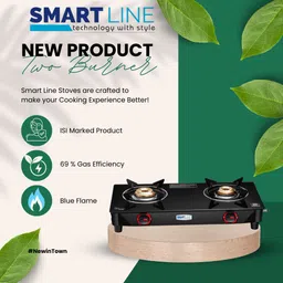 smart line Magic ISI Marked Glass 2 Burner LPG Cooktop, One Year Warranty Iron Manual Gas Stove image 2