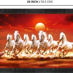 dharvika innovations Seven Horse Frame Home Decorative Gift Item with Synthetic Frame Digital Reprint 14 inch x 20 inch Painting image 2