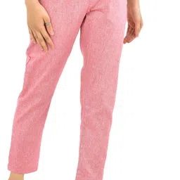 quaclo Women Regular Fit Pink Pure Cotton Trousers image 4