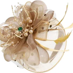 tlismi Stylish Elegant Mesh Net Feather & Pearl Flower Hairband Hair Band-picture-32
