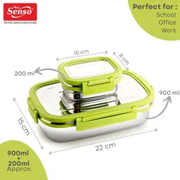max senso Trio Lunch Box Stainless Steel Lunch Box Steel Tiffin Box for School and Office 2 Containers Lunch Box image 4